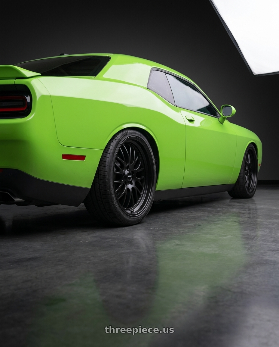 2023 dodge challenger sxt with Ridler Type 607 5x115 22x9+20 Matte Black wheels rear three quarter view square tires