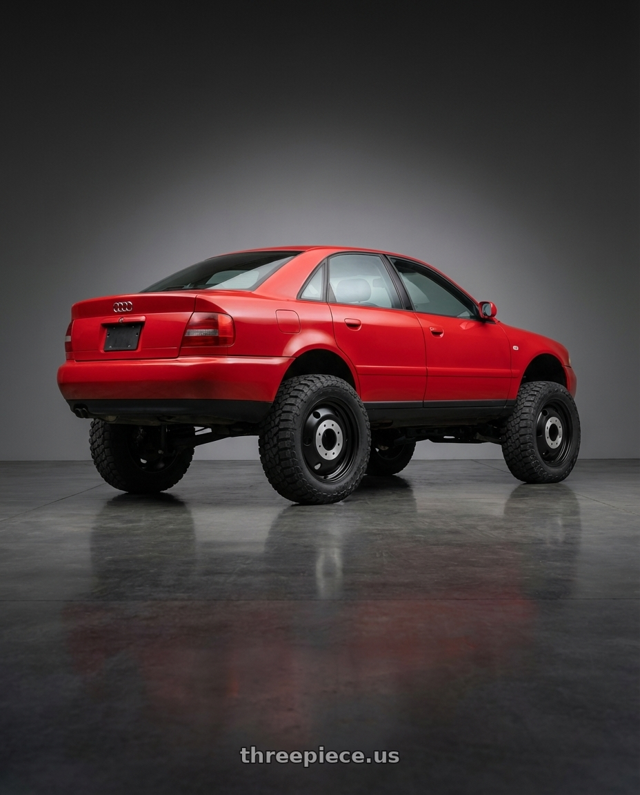 2001 audi a4 quattro red with XD XD INNER REAR DUALLY 8X210 20X8.25 +115 SATIN BLACK wheels rear three quarter view meaty tires