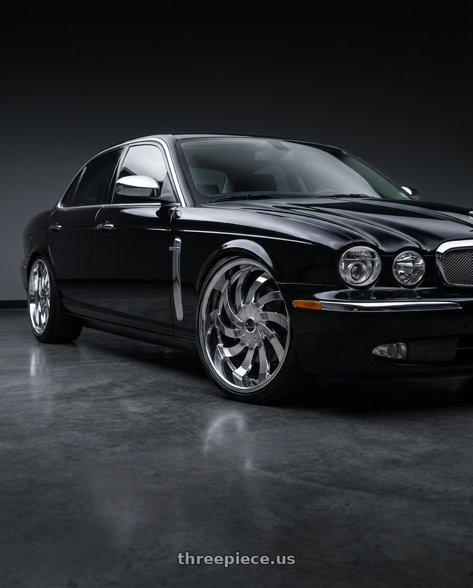 2008 jaguar xj8 black with Strada FLAME 5x114.3 / 5x120 20x8.5 35MM Chrome wheels