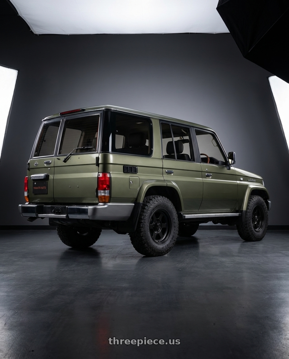 1994 Land Cruiser prado with Volk Racing TE37XT M-SPEC 6x139.7 16x8+0 Flat Black wheels rear three quarter view square tires