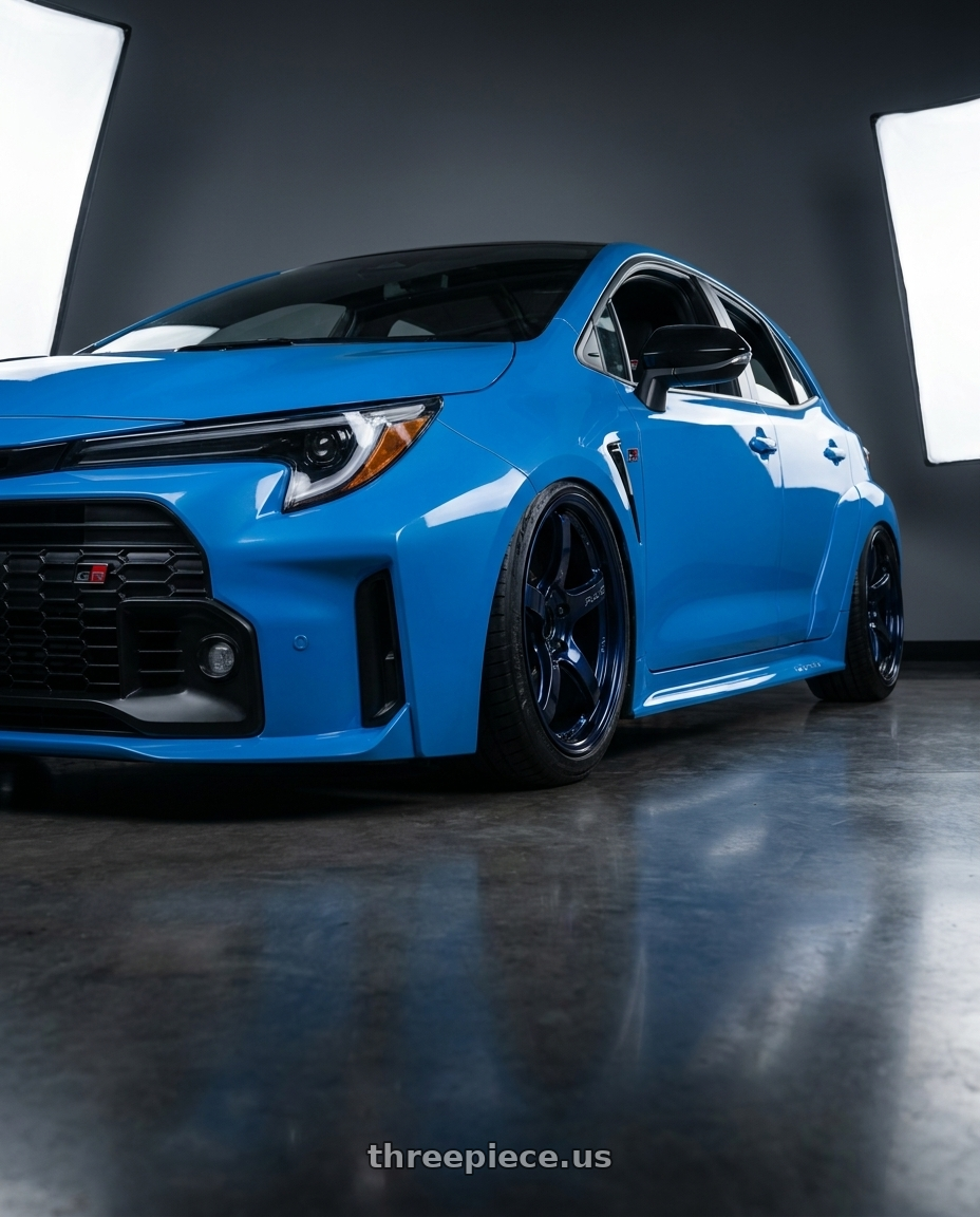 2024 Toyota GR Corolla with Gram Lights 57CR 5x114.3 18x9.5+22 Eternal Blue Pearl wheels
