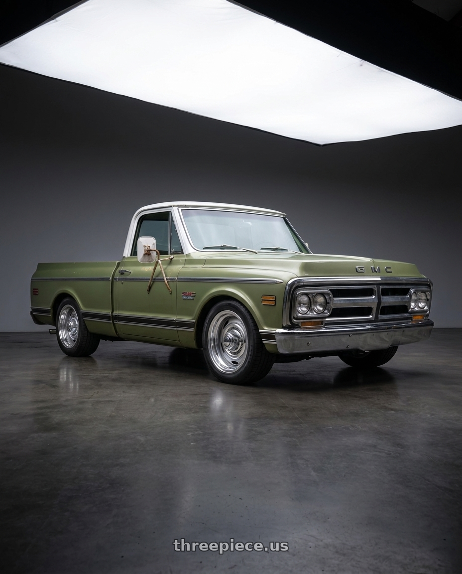 1969 gmc 1500 with Vision American-Muscle 55 Rally 6x139.7 15x7+6 Silver wheels