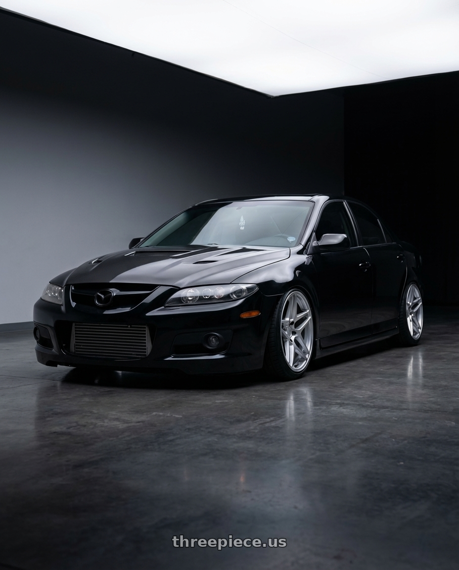 2006 Mazda, Mazdaspeed 6, Grand touring, Black with Kansei K15H Astro 5x114.3 18x9 22 Hyper Silver wheels