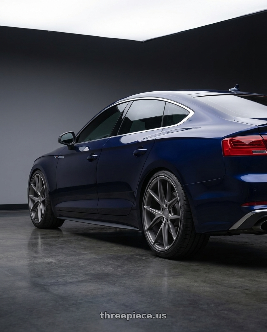 2014 Audi S5 B8 with Niche 1PC M116 MISANO 5X112 19X8.5 +34 MATTE GUN METAL wheels rear three quarter view square tires