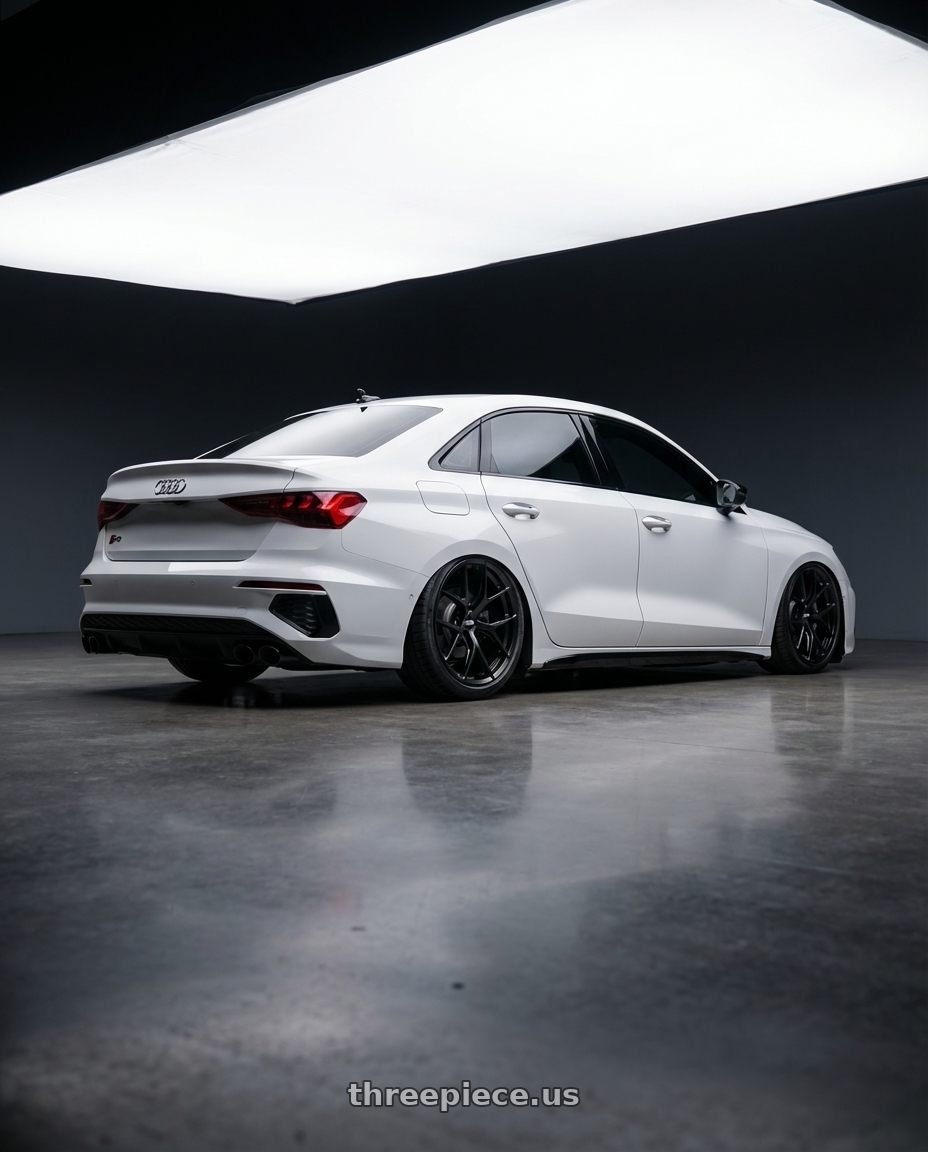 2024 Audi S3 8Y with BBS FI-R Evo 5x112 19x9.5+15 Satin Black wheels rear three quarter view slight stretch tires