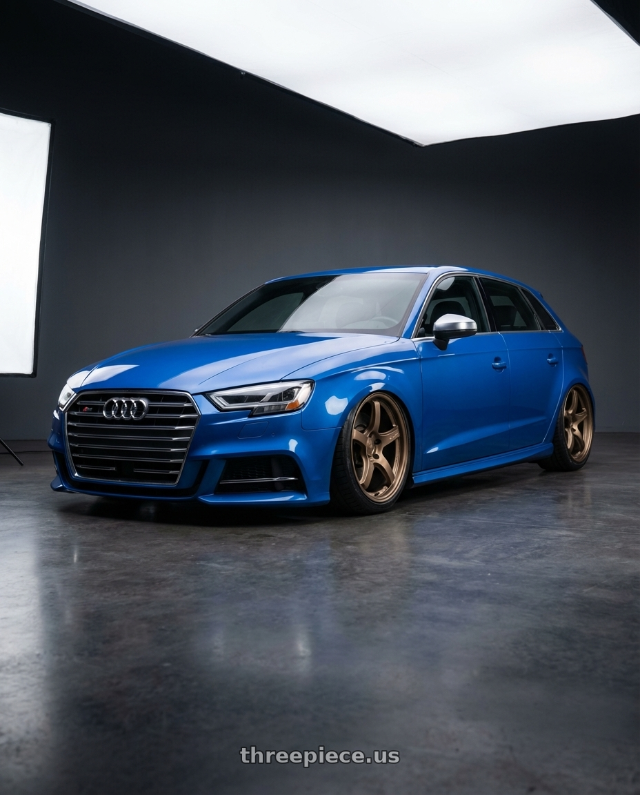 2019 Audi S3 8V with Gram Lights 57CR 5x112 19x10.5+35 Bronze II wheels front three quarter view stanced stance