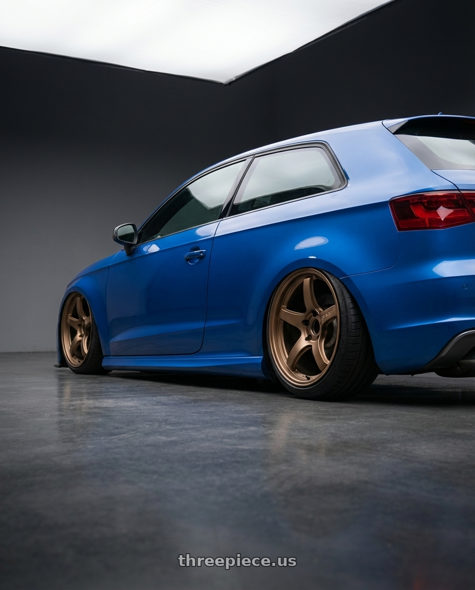 2019 Audi S3 8V with Gram Lights 57CR 5x112 19x10.5+35 Bronze II wheels rear three quarter view slight stretch tires