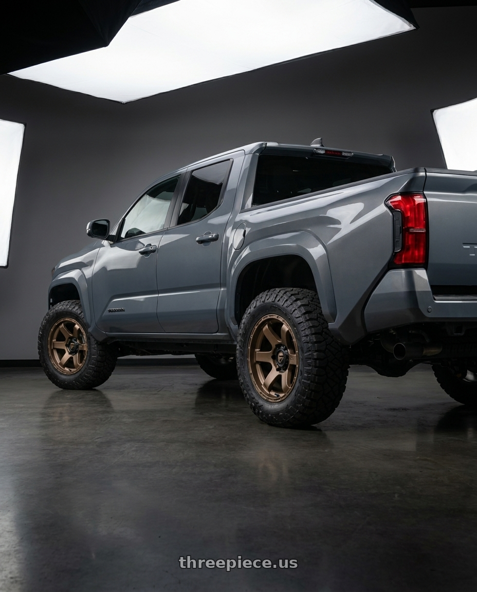 2024 toyota tacoma 4th gen sr 4 door with Fuel 1PC D768 RUSH 6X139.7 20X9 +1 MATTE BRONZE wheels rear three quarter view meaty tires