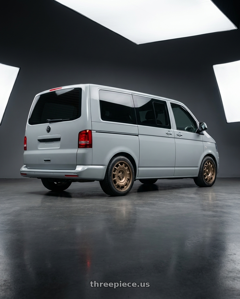 Vw T5 2008 with fifteen52 BUNDT SV 6x130 17x8 +40 MAGNESIUM GREY (SATIN BRONZE) wheels rear three quarter view square tires