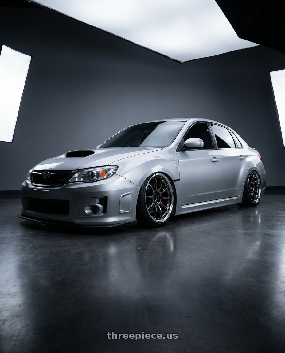 2014 Subaru WRX STI, Silver with Work Emotion Zr10 5x100 18x9.5 +12 Glim Black Diamond Rim cut wheels