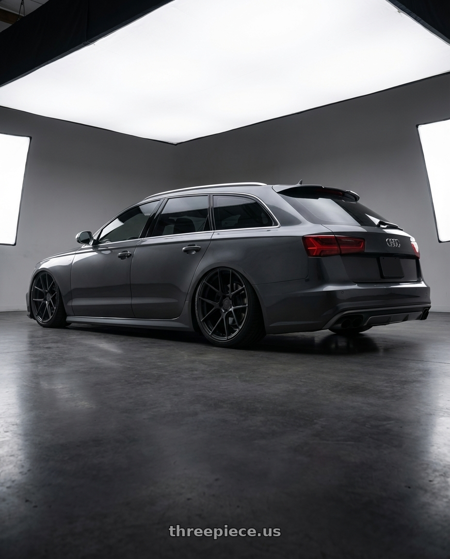 2016 Audi S6 C7 with Avant Garde Wheels M510 5X112 20x8.5 +32 Matte Black wheels rear three quarter view slight stretch tires