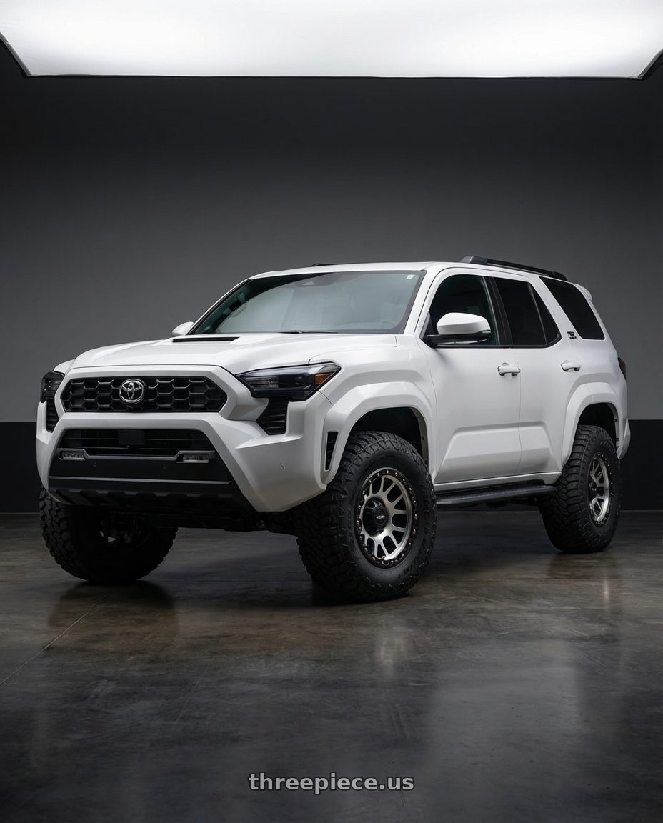 2022 Toyota 4Runner with Vision Off-Road 111 Nemesis 6x139.7 17x9-12 Matte Black Machined Face wheels front three quarter view stock stance