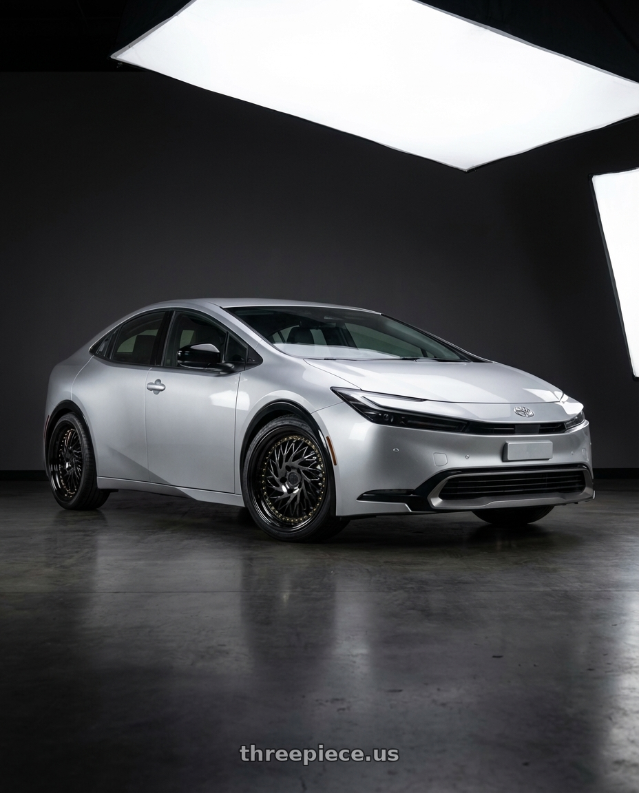 2024 Prius Prime XSE with Aodhan DS03 5x114.3 18x9.5 +30 Black Vacuum w/ Gold Rivets wheels