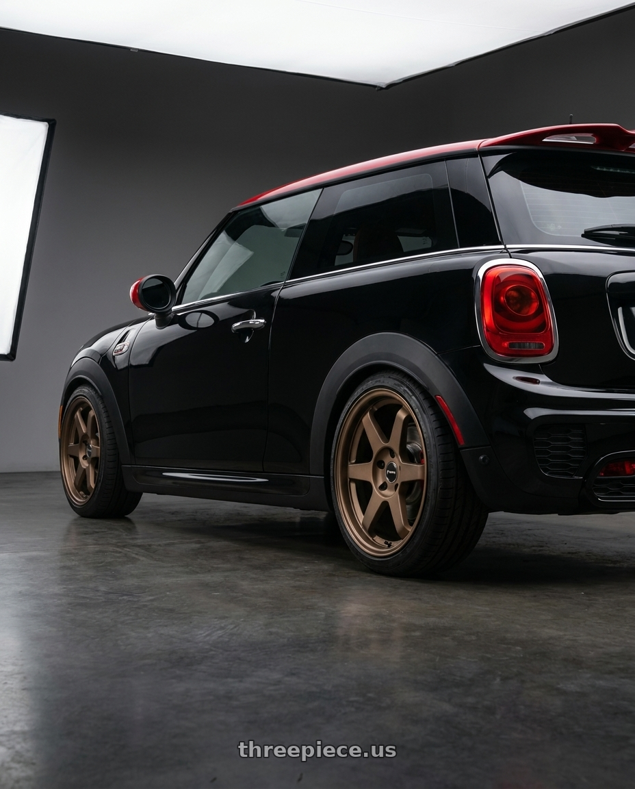 2017 mini John cooper works with Vors TR37 5x114.3 18x8.5 +35 Bronze wheels rear three quarter view slight stretch tires