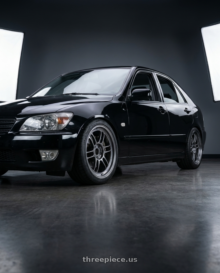2001 Lexus IS300 with Enkei RPF1 5x114.3 17x8+45 SBC wheels front three quarter view lowered stance