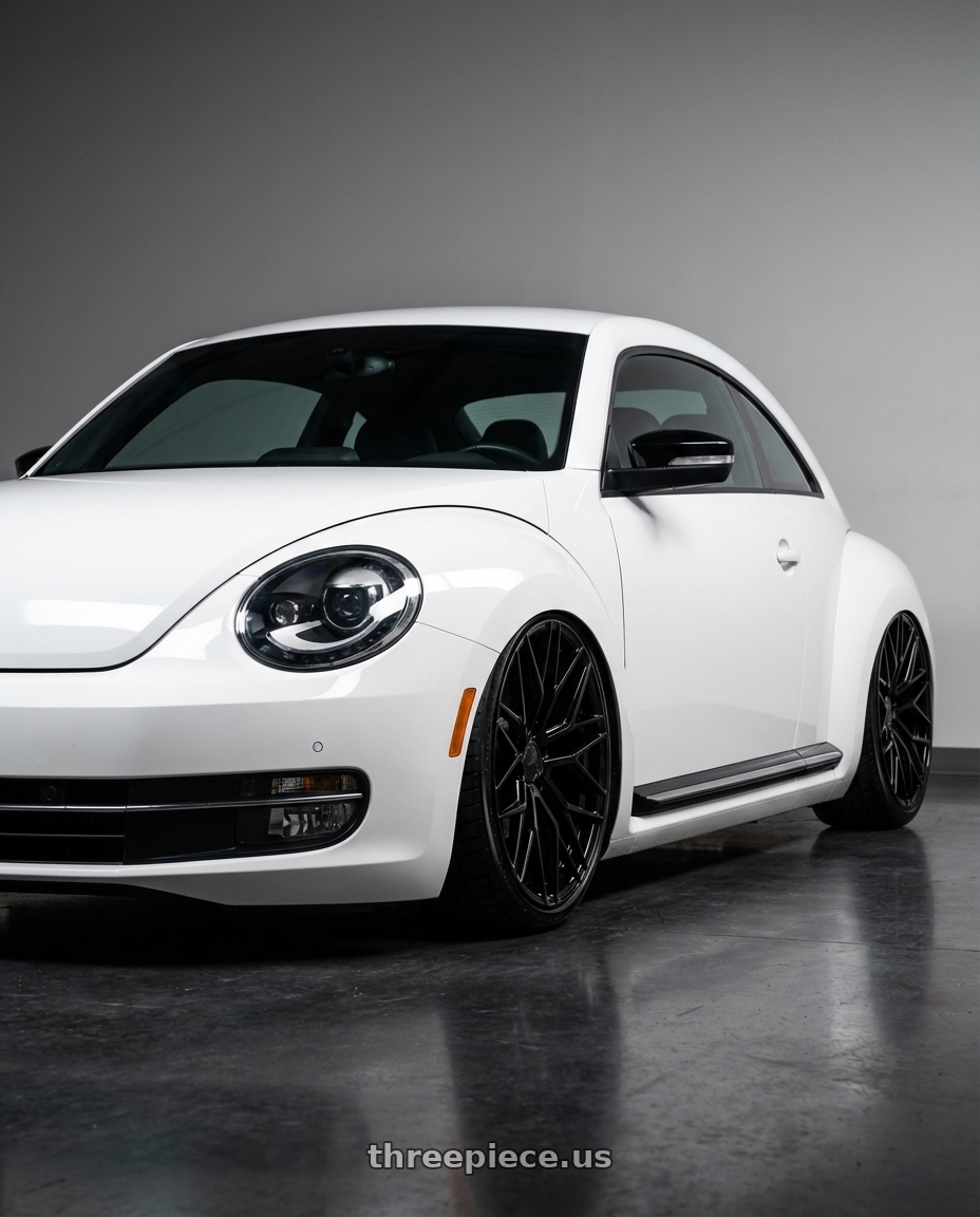 2016 Volkswagen Beetle Turbo with Avant Garde Wheels M520R 5X112 19x8.5 +35 Gloss Black wheels front three quarter view stanced stance