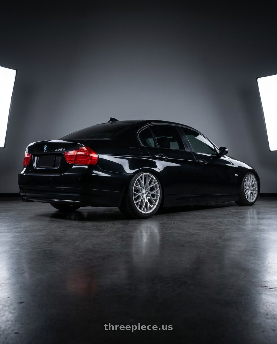 2011 bmw 335d with TSW SEBRING 5X120 17X8 +35 SILVER W/  MIRROR CUT FACE wheels rear three quarter view meaty tires