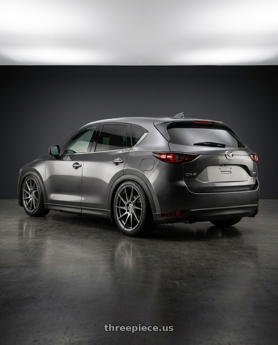 2020 Mazda cx5 with Aodhan AH09 5x112 18x9.5 +35 Hyper Black wheels rear three quarter view slight stretch tires
