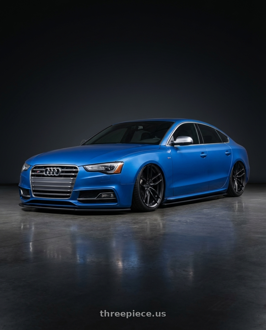 2014 Audi S5 B8 with Niche 1PC M203 VOSSO 5X112 20X11 +35 MATTE BLACK wheels front three quarter view stanced stance