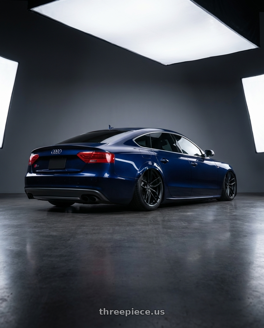 2014 Audi S5 B8 with Niche 1PC M203 VOSSO 5X112 20X11 +35 MATTE BLACK wheels rear three quarter view slight stretch tires