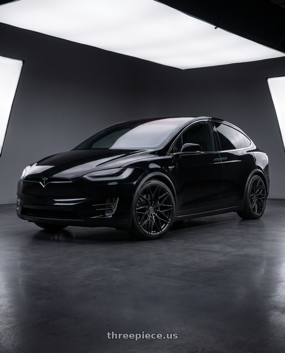 2023 Tesla Model X Plaid with MV Forged MVF2 5x120 22x10 +25 Satin Black wheels