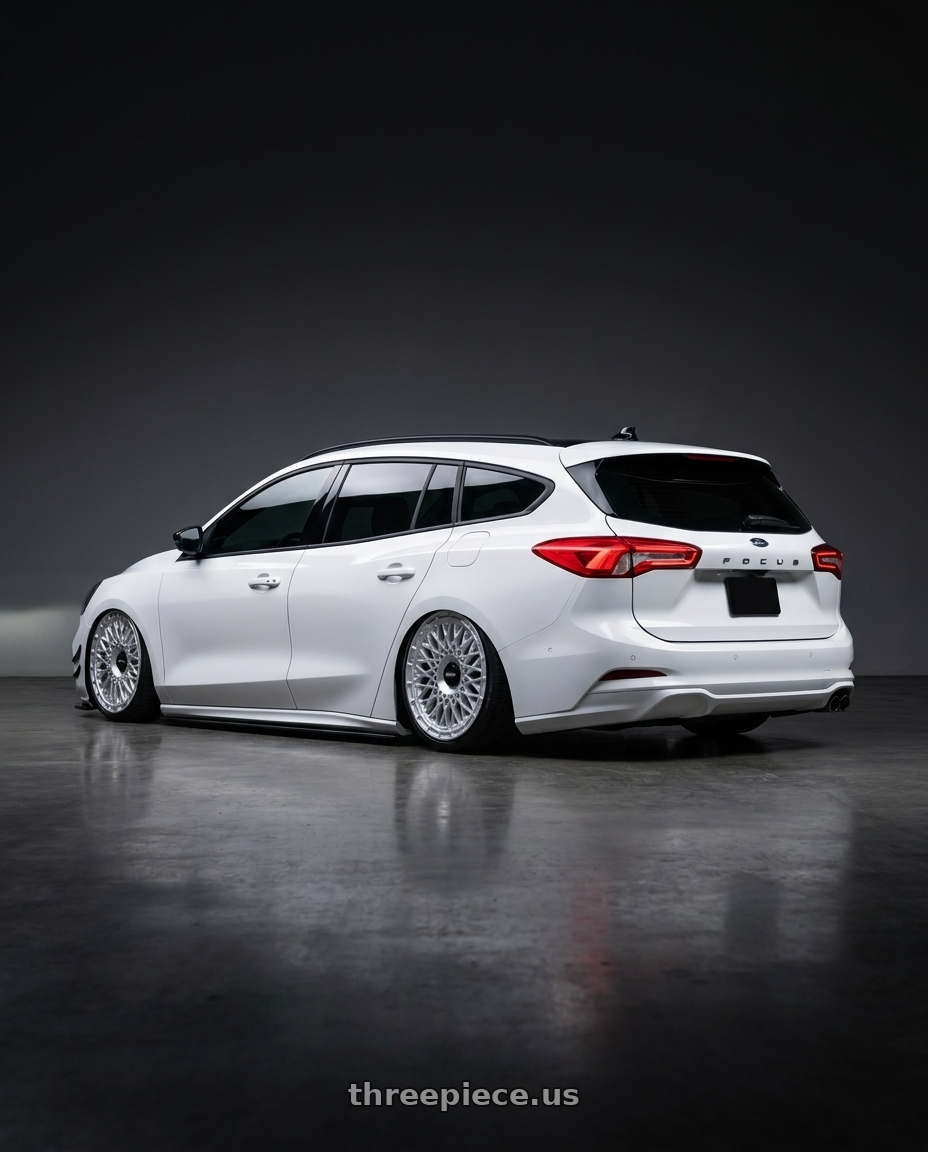 2023 ford focus wagon with Rotiform 1PC R176 LHR-M 5X108/5X114.3 19X8.5 +45 SILVER wheels rear three quarter view slight stretch tires