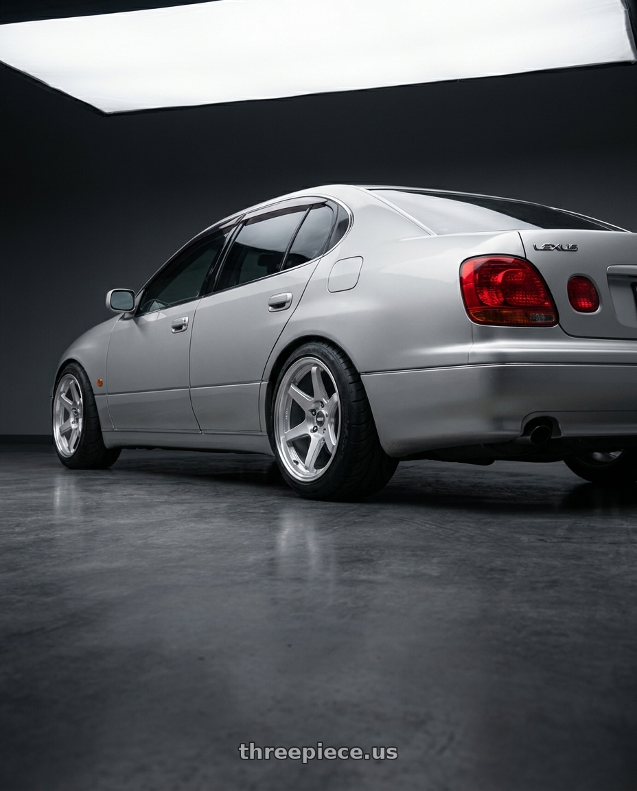 2001 lexus gs300 with ESR Wheels APEX SERIES APX6 5x114.3 19x11 +36 Hyper Silver wheels rear three quarter view meaty tires