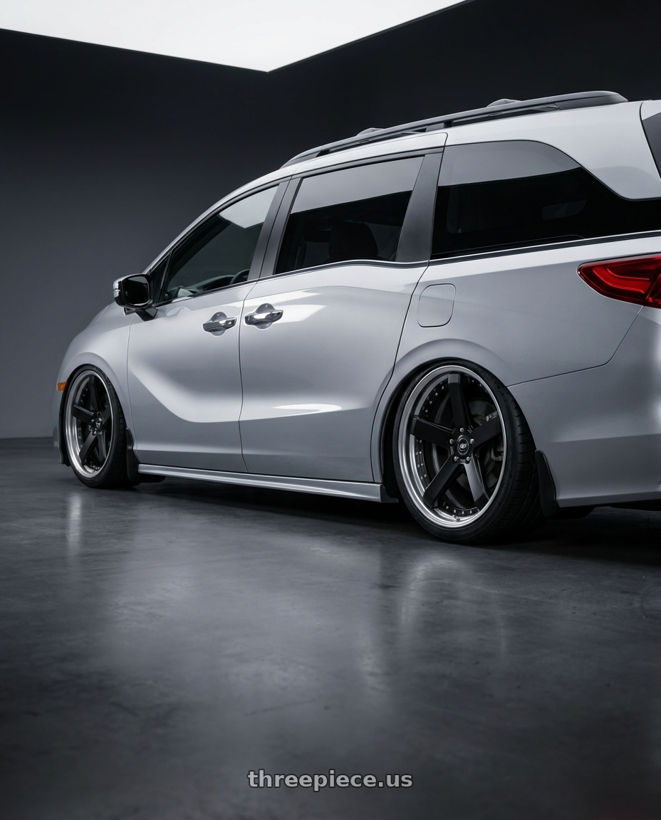 2024 honda odyssey with Work Zeast St2 5x120 20x8+45 A Disk Matte Black wheels rear three quarter view square tires