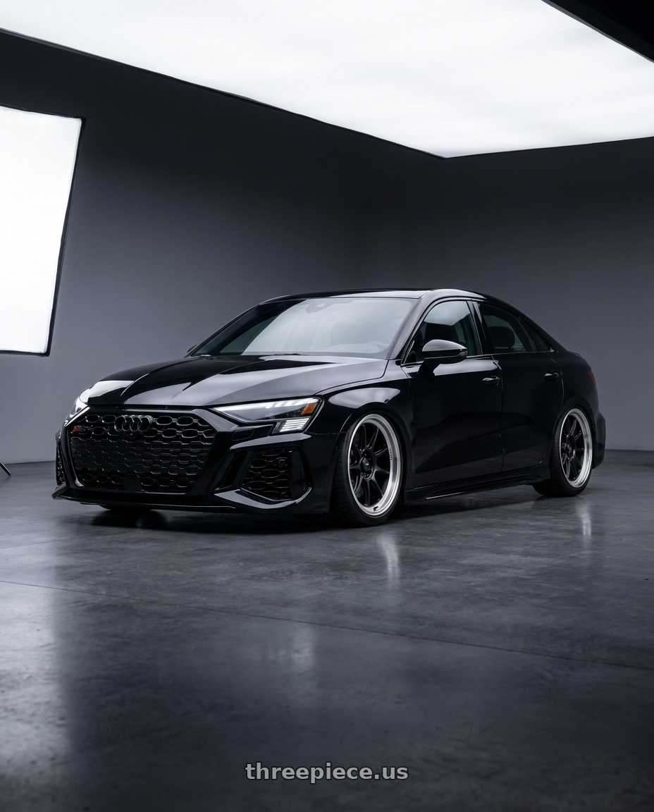 2022 Audi RS3 8Y with Konig Countergram 5x112 19x11+40 Matte Black / Matte Machined Lip wheels