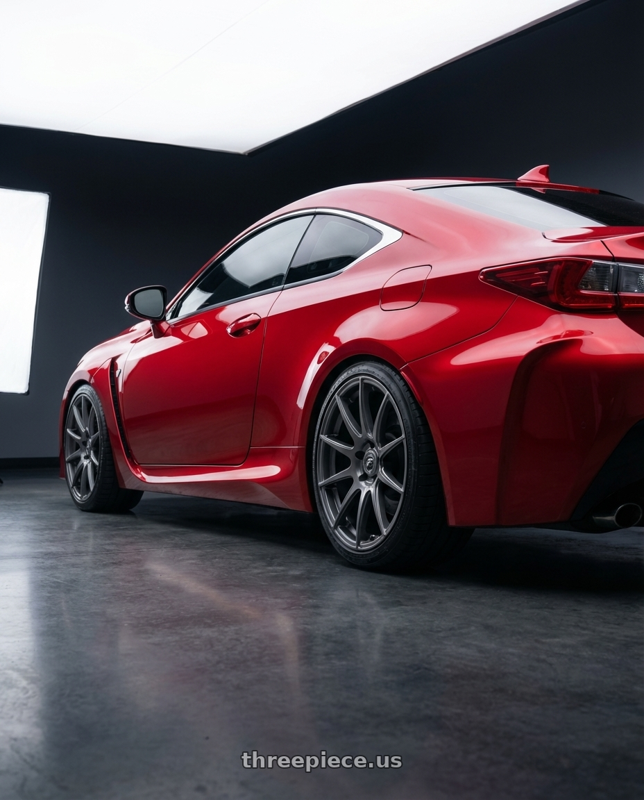 2018 Lexus RC F with Forgestar CF10 5x114.3 19x9 +35 Gloss Anthracite wheels rear three quarter view square tires