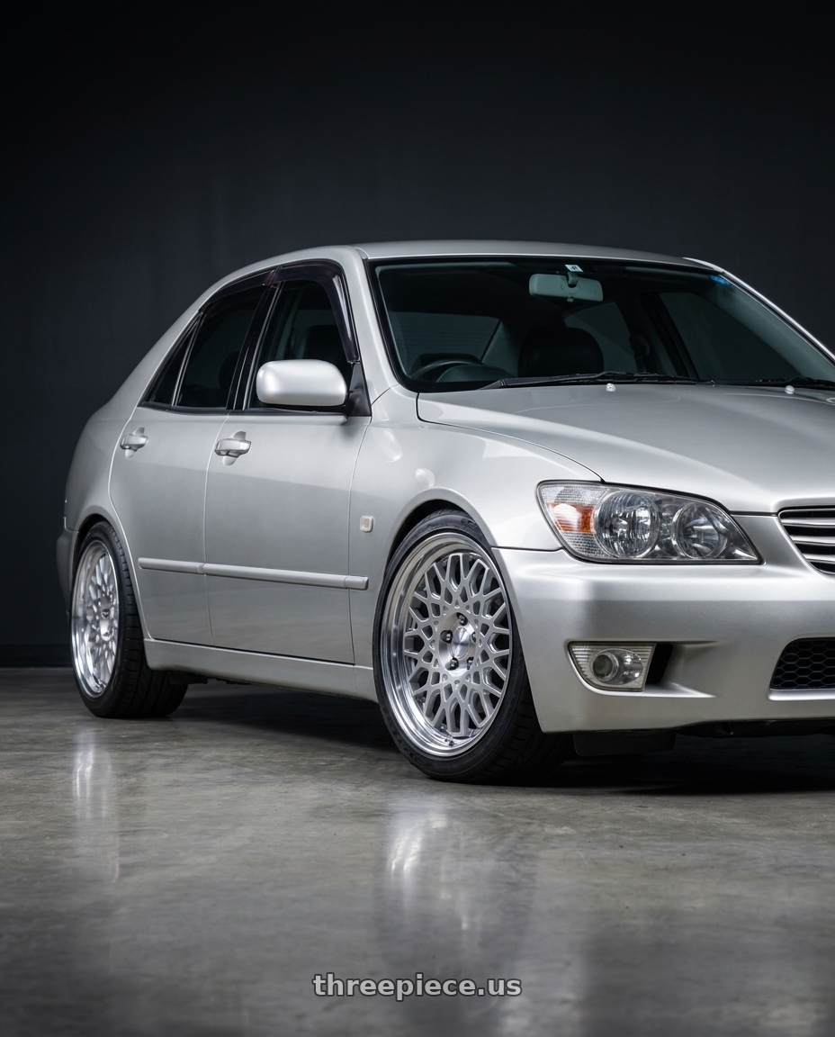 1999 Toyota Altezza, Millennium Silver with Work Seeker Cx 5x114.3 17x8+38 O Disk Matte Silver Polish wheels