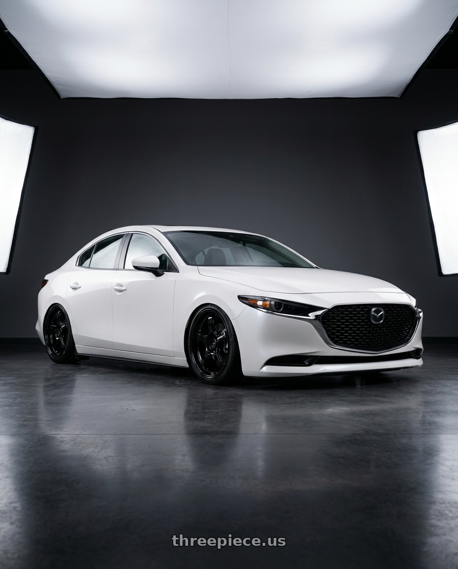 2022 Mazda3 White with WedsSport RN-05M 5x114.3 19x9.5+38 Gloss Black wheels