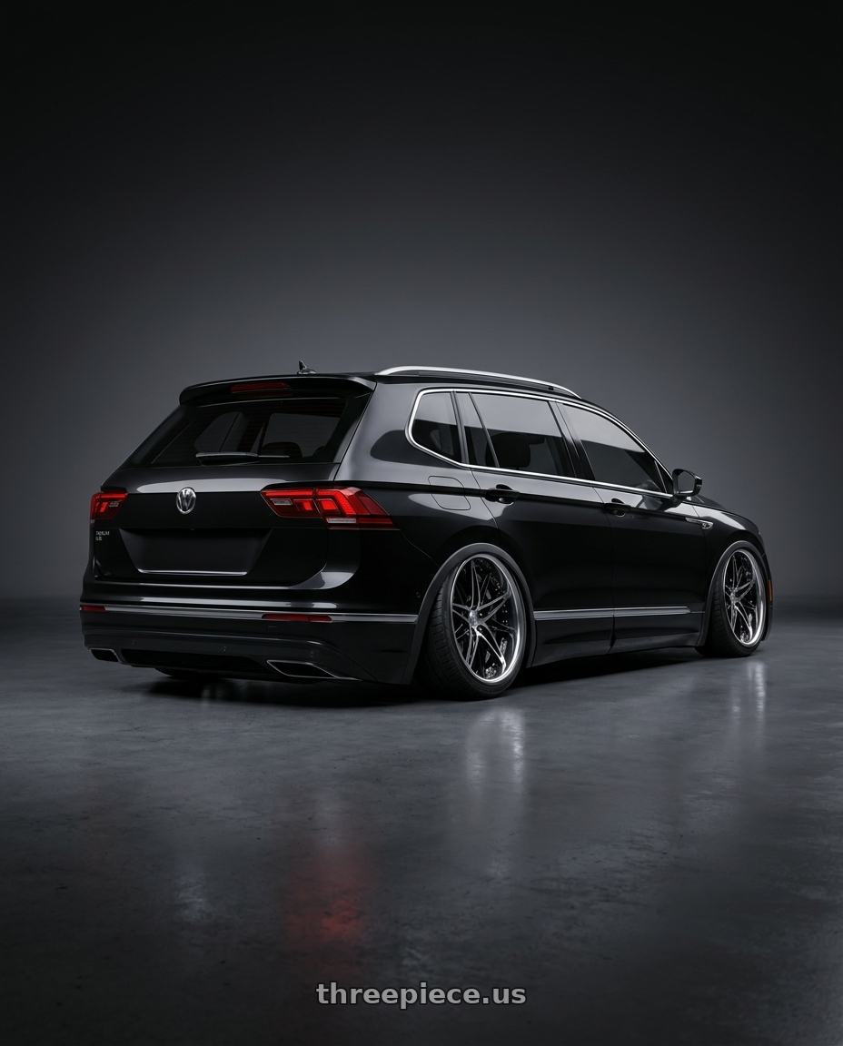 2022 Volkswagen Tiguan sel r line with Work Schwert Sg1 5x112 20x9+30 A Disk Black Cut Clear wheels rear three quarter view extreme stretch tires