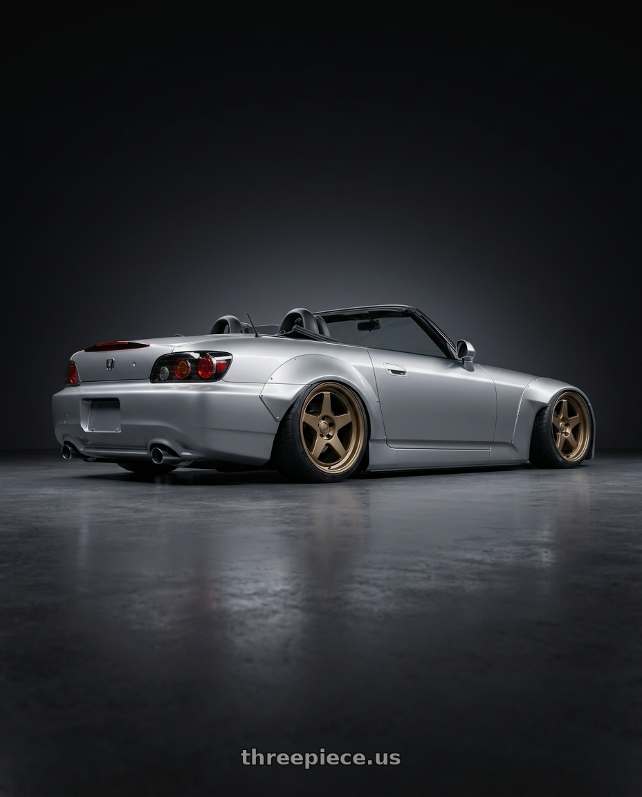 2009 Honda S2000 with Kansei K12B KNP 5x114.3 17x9.5 12 Bronze wheels rear three quarter view slight stretch tires