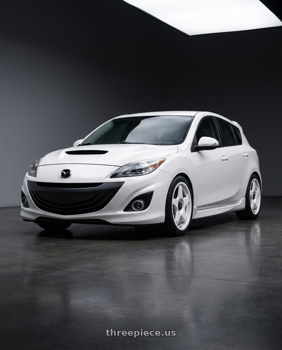 2012 Mazda Mazdaspeed3 with fifteen52 CHICANE 5x114.3 / 5x100 18x8.5 +35 RALLY WHITE (GLOSS WHITE) wheels