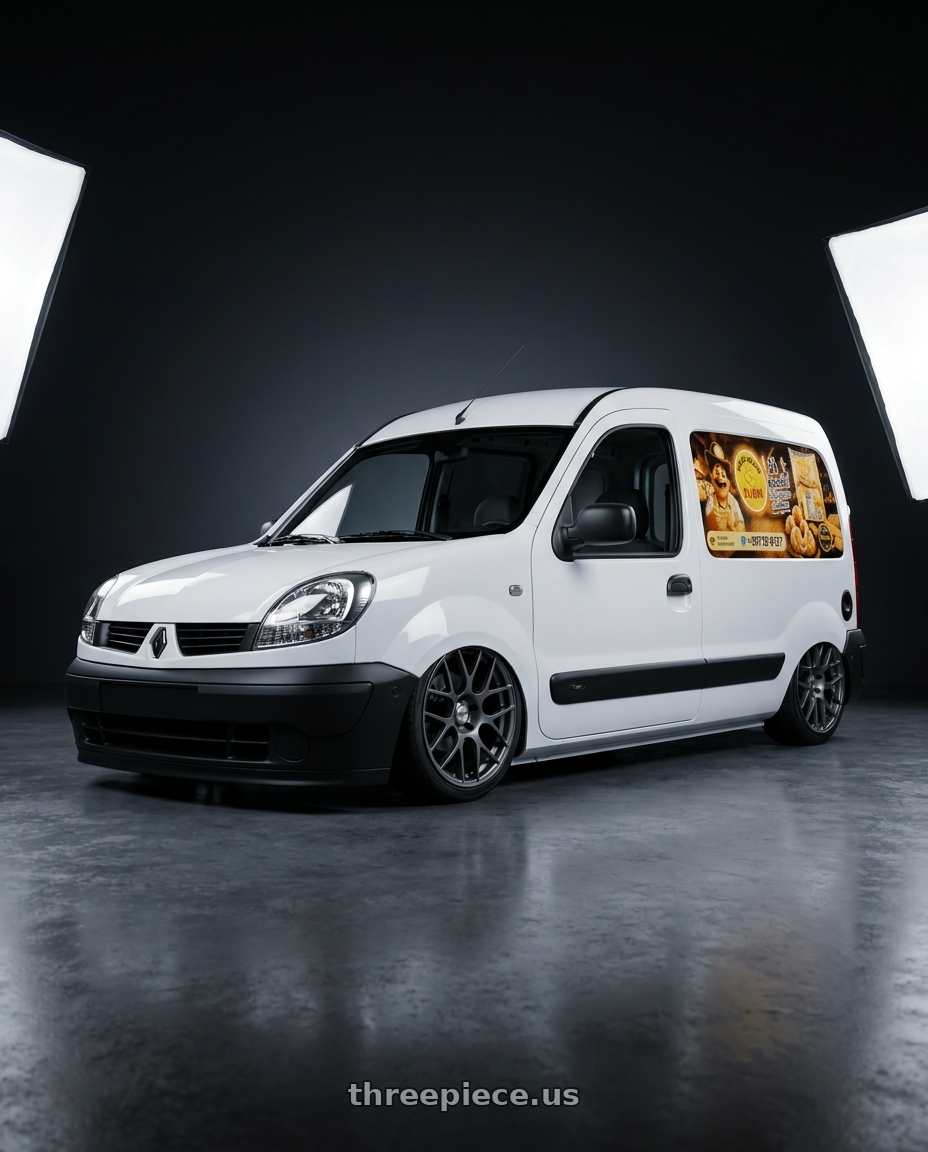 O Renault Kangoo Express 2003 (furgão) sem janelas laterais e sem porta lateral corrediça - parachoques pretos - adesivada with TSW NURBURGRING 5X114.3 17X7.5 +45 MATTE GUNMETAL wheels