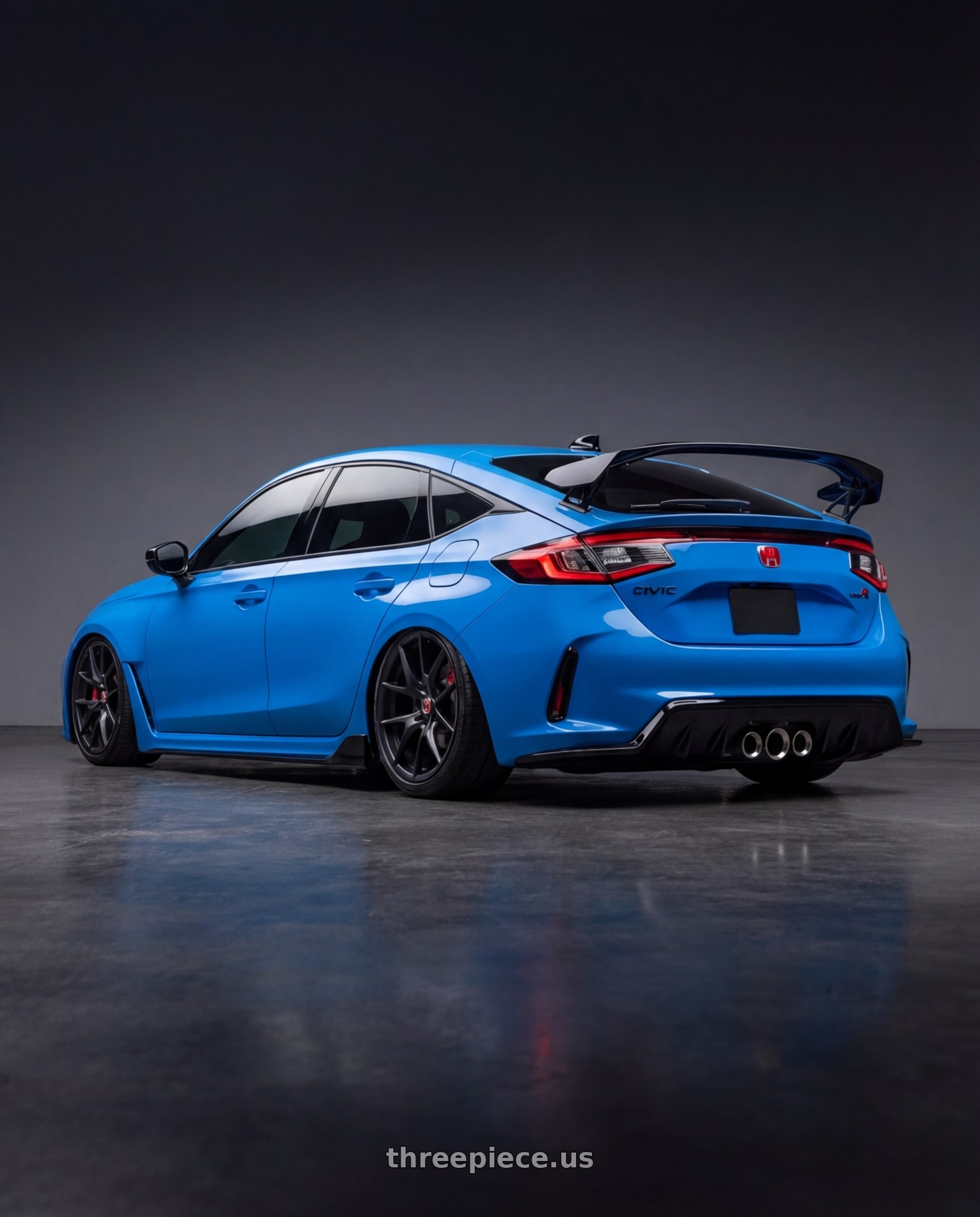 2024 Honda Civic Type R with Forgestar CF5V 5x120 19x9 +38 Satin Black wheels rear three quarter view slight stretch tires