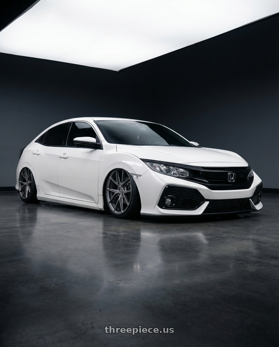 2019 Honda Civic with Niche 1PC M116 MISANO 5X114.3 19X9.5 +35 MATTE GUN METAL wheels front three quarter view stanced stance