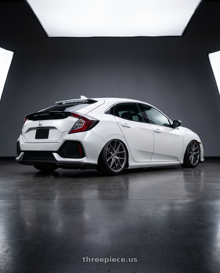 2019 Honda Civic with Niche 1PC M116 MISANO 5X114.3 19X9.5 +35 MATTE GUN METAL wheels rear three quarter view slight stretch tires