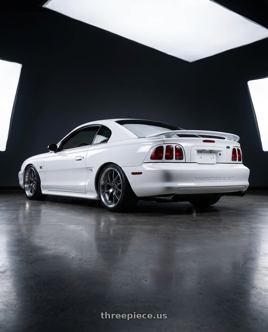 1994 FORD MUSTANG GT with OE Wheels FR05B 5x114.3 18x10+22 Gunmetal wheels rear three quarter view square tires