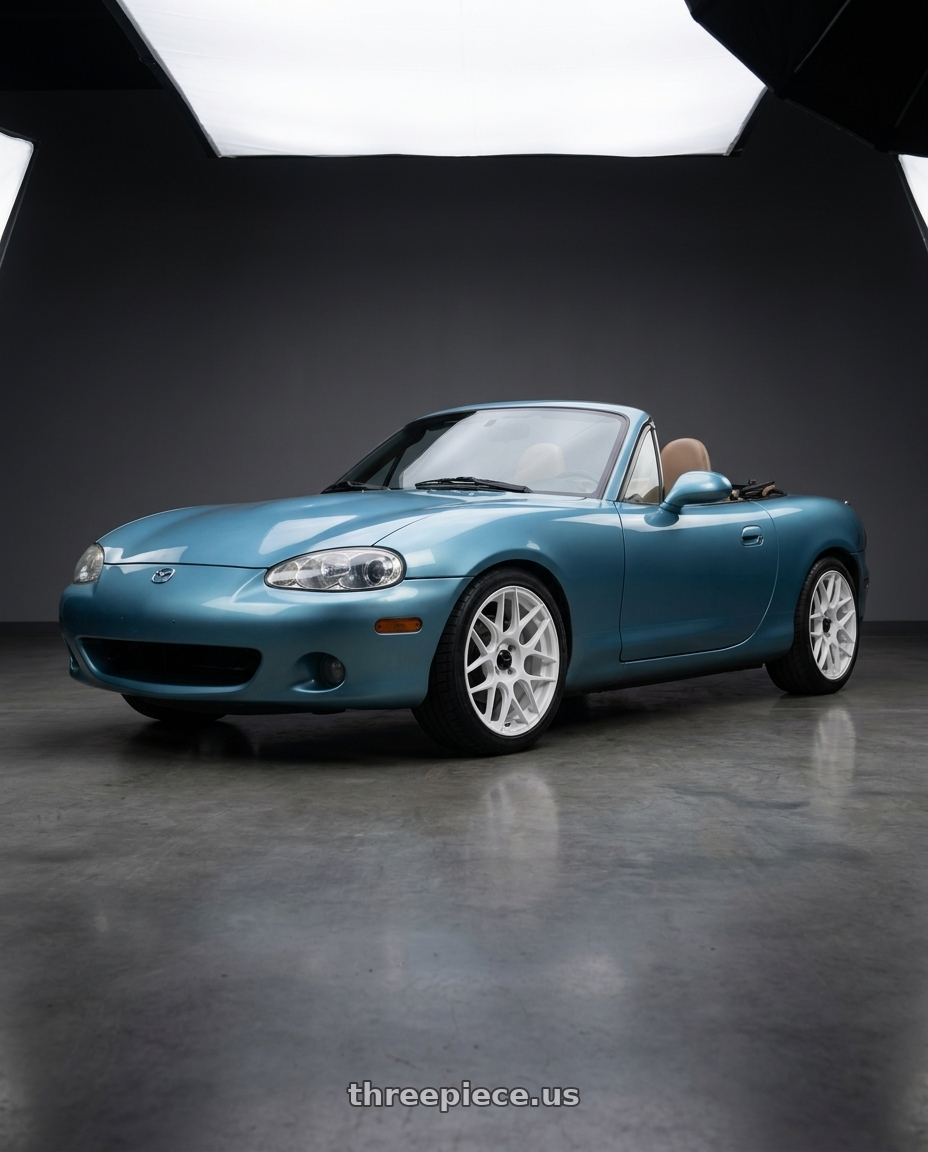 2002 Mazda Miata with Vors LT27 4x100 15x7  +40 White wheels