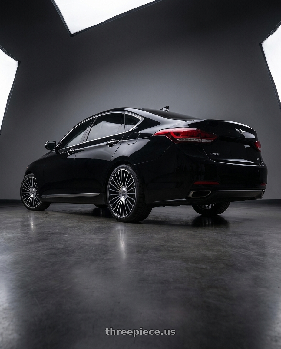 2016 Hyundai Genesis 3 8 with Niche 1PC NC282 SERENE 5X112/5X114.3 20x9 +35 GLOSS BLACK W/ MACHINED FACE wheels rear three quarter view square tires