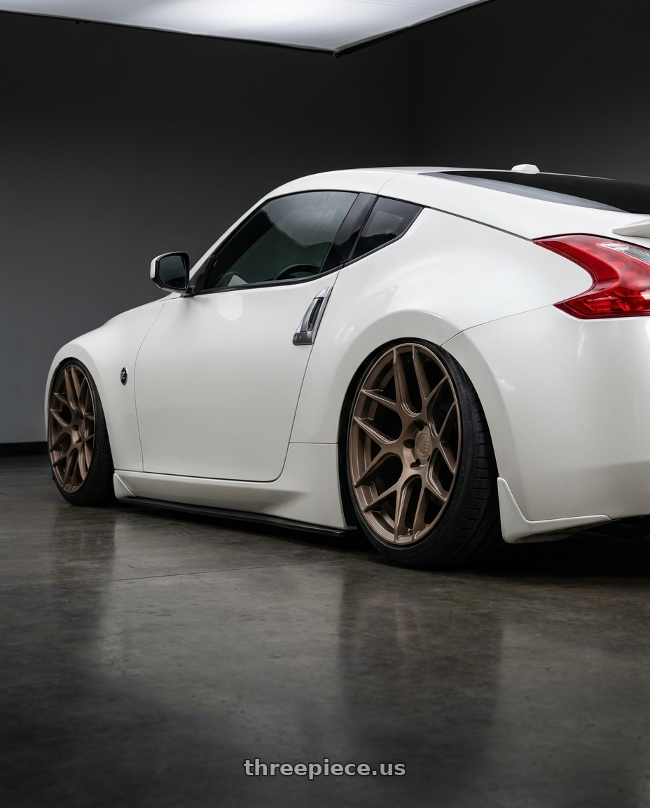 2019 Nissan 370Z with Aodhan AFF2 5x114.3 19x8.5+35 Matte Bronze wheels rear three quarter view slight stretch tires