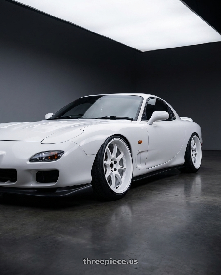 1993 Mazda RX7 with Work Emotion D9r 5x100 19x10.5 +30 White wheels
