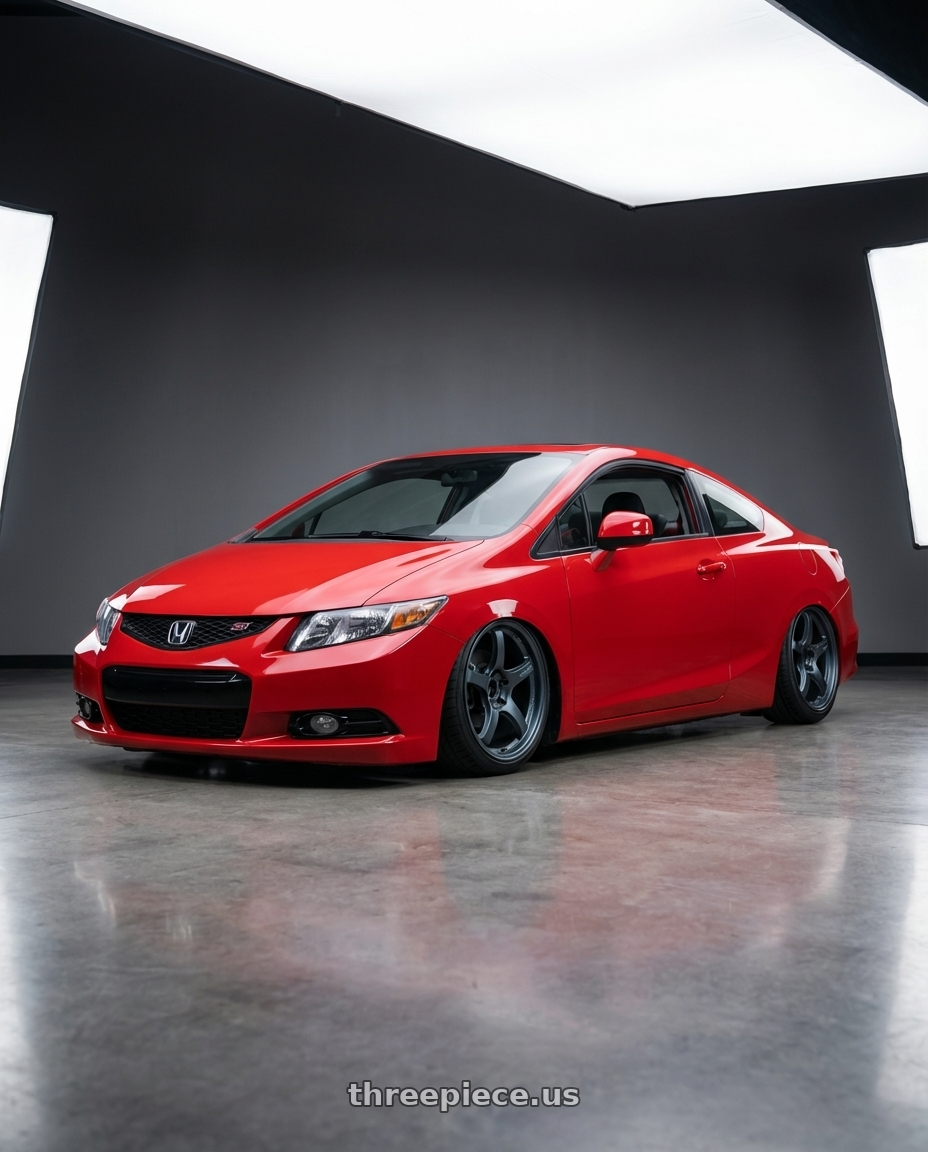 2011 Honda Civic Si with Gram Lights 57CR 5x114.3 18x9.5+12 Gunblue II wheels front three quarter view stanced stance