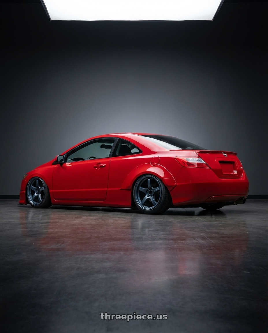 2011 Honda Civic Si with Gram Lights 57CR 5x114.3 18x9.5+12 Gunblue II wheels rear three quarter view slight stretch tires