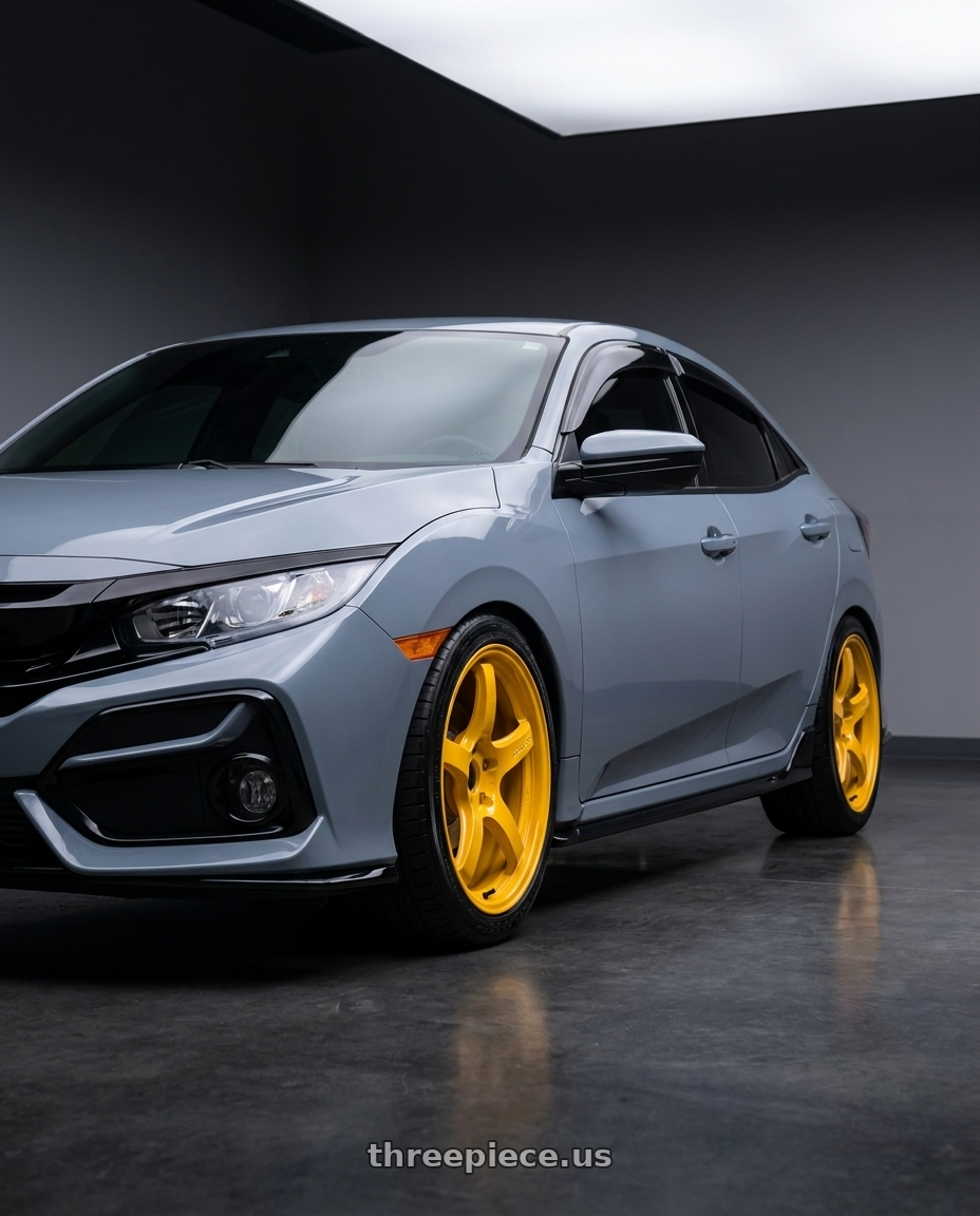 2021 Honda Civic sports hatchback with Gram Lights 57CR 5x114.3 18x8.5 +37 MACH YELLOW wheels