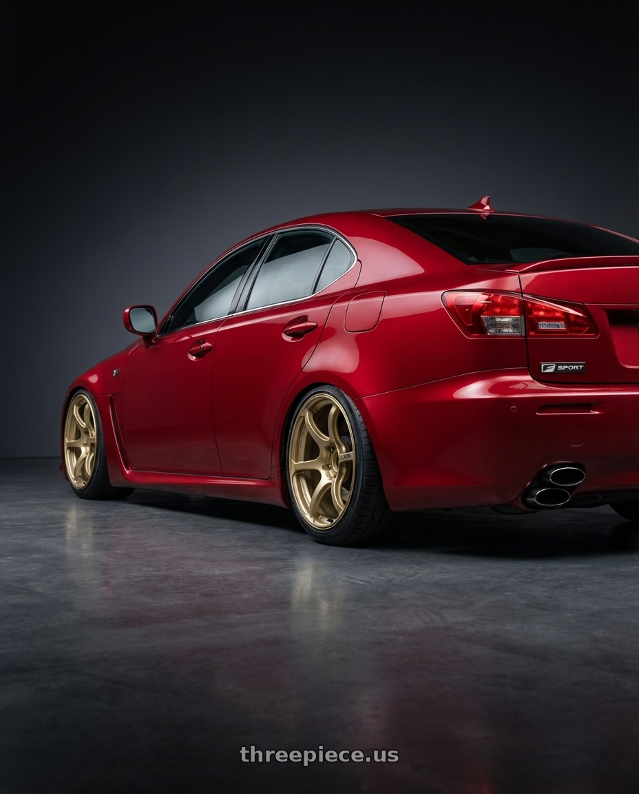 2012 Lexus IS-F with Advan RGIII 5x114.3 19x10.5+15 Gold wheels rear three quarter view slight stretch tires
