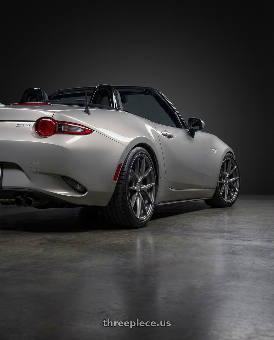 2021 Mazda MX-5 Miata ND with Niche 1PC M116 MISANO 5X114.3 17X8 +40 MATTE GUN METAL wheels rear three quarter view square tires