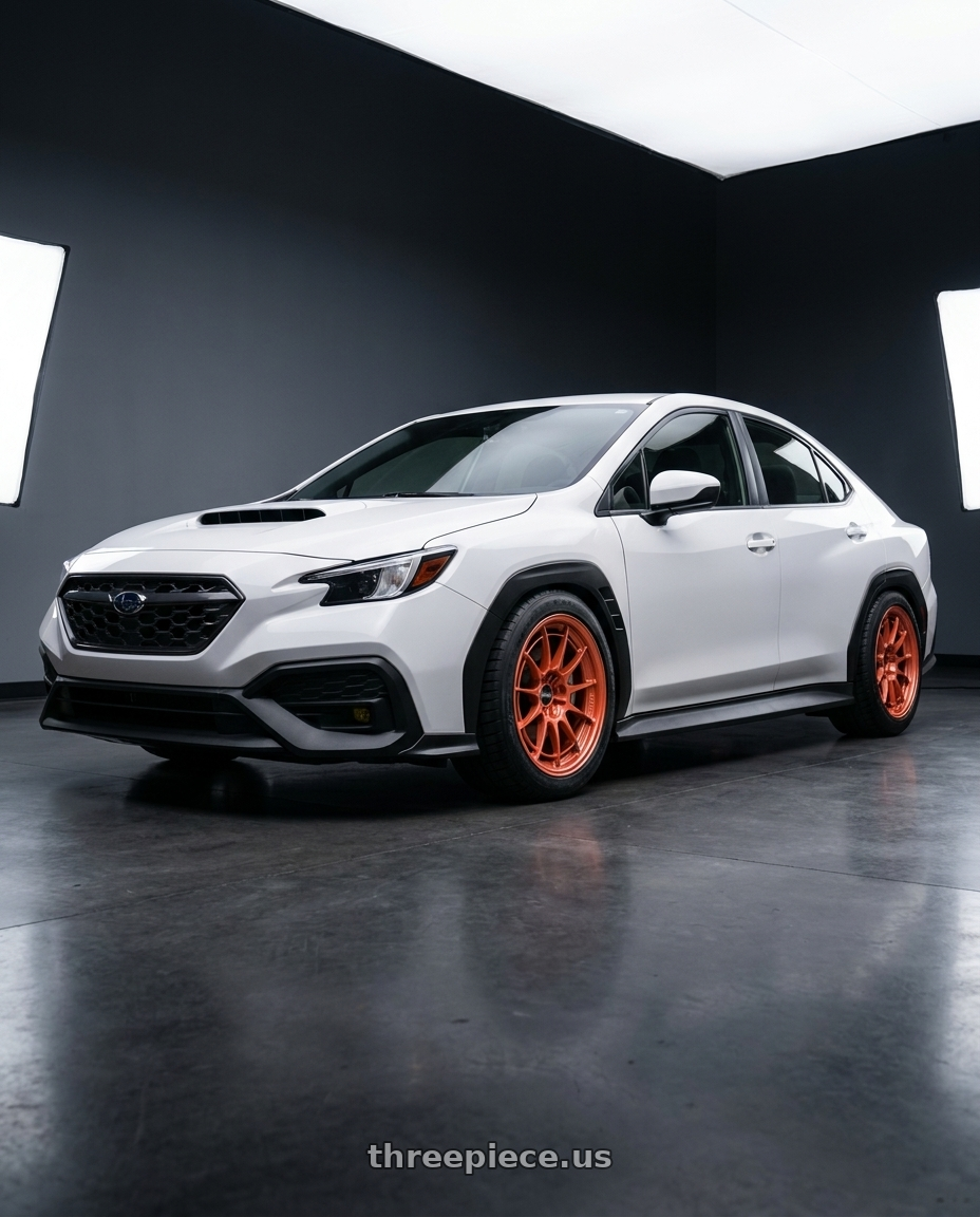 2024 Subaru WRX Premium White with Enkei NT03+M 5x114.3 18x9.5+40 Orange wheels